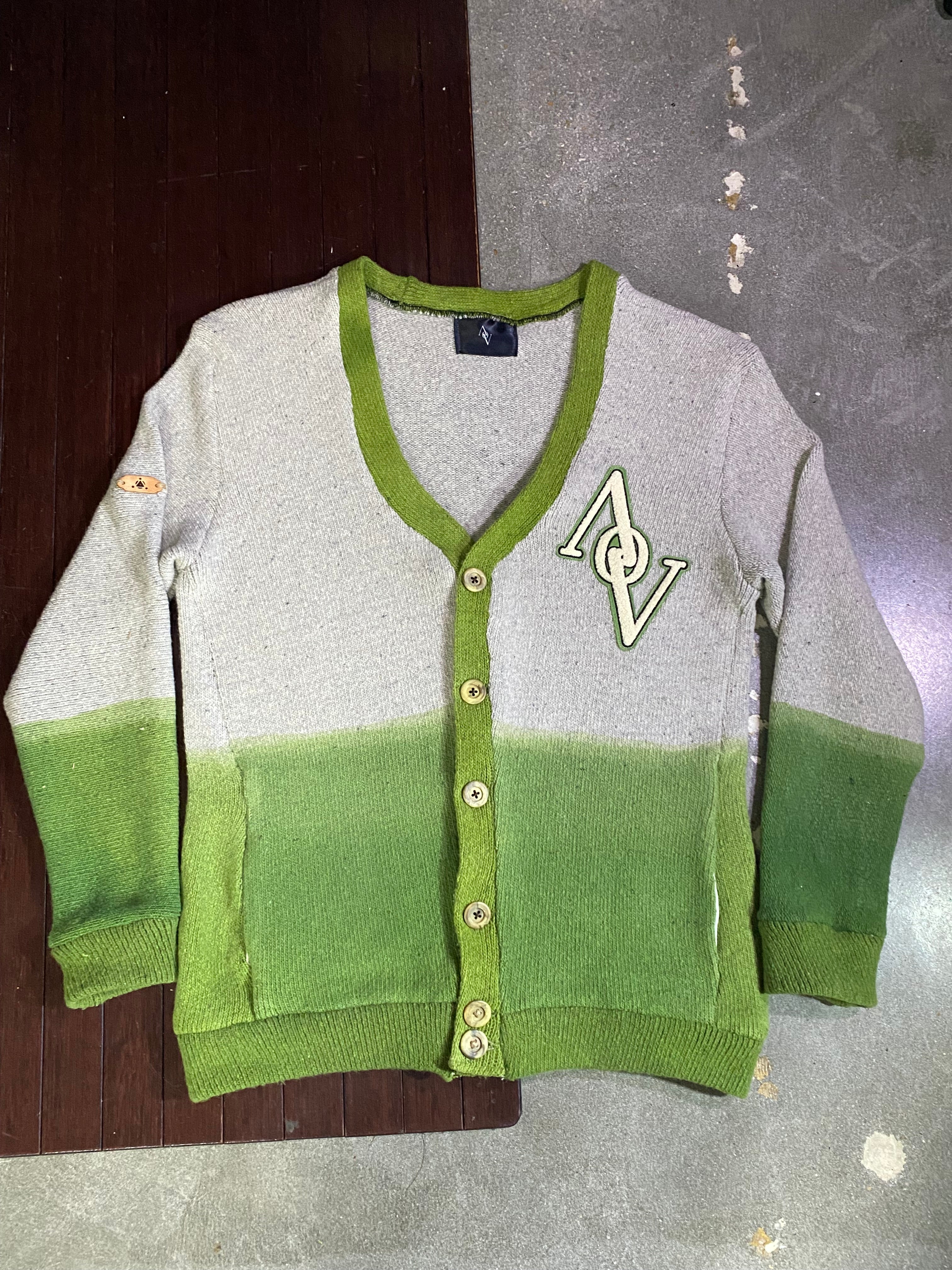 Artisan Green & Gray Hand-Dyed Wool Cardigan