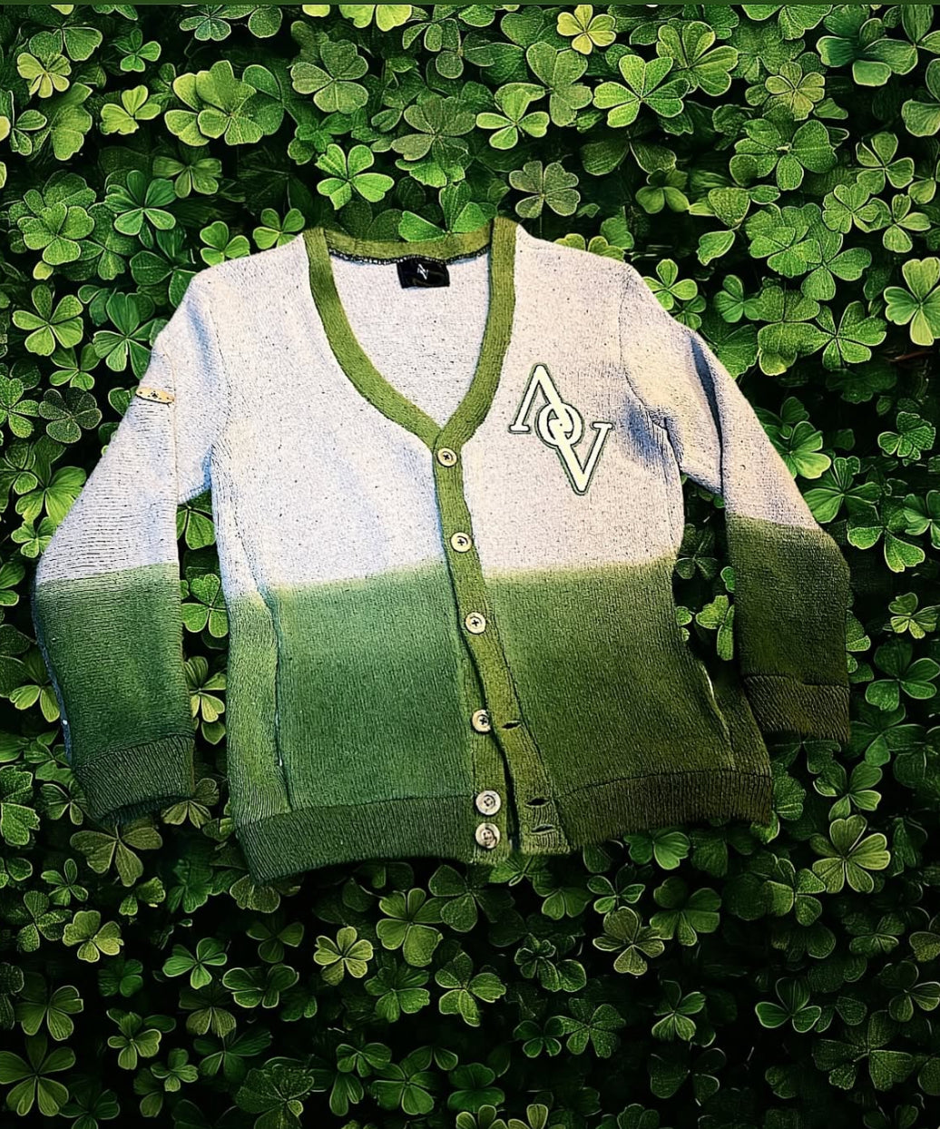 Artisan Green & Gray Hand-Dyed Wool Cardigan